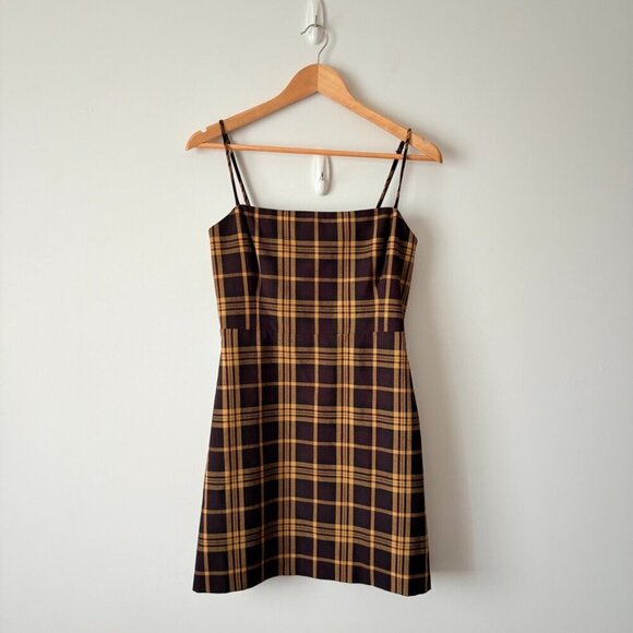 Aritzia Wilfred New Classic Isabelle Check Plaid Mini Dress Black Yellow Size 8 - Picture 4 of 7